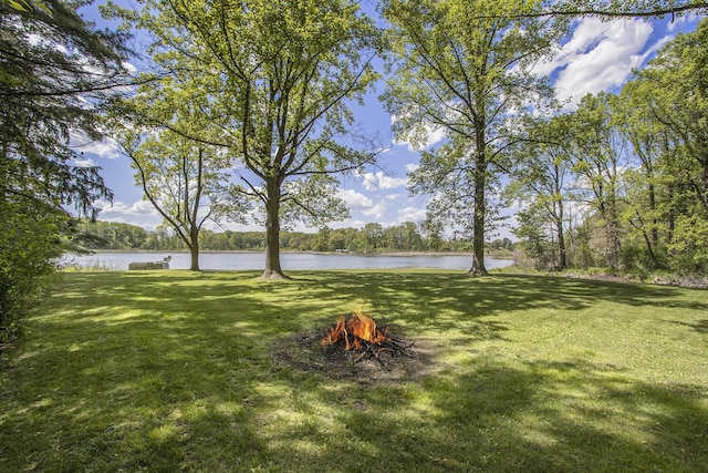 15842 Portage Rd, Vicksburg, MI 49097 - view of grassy yard with a water view and a fire pit