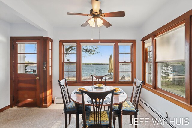 6789 W 76th St, Baldwin, MI 49304 - dining area featuring a baseboard radiator, healthy amount of natural light, and ceiling fan