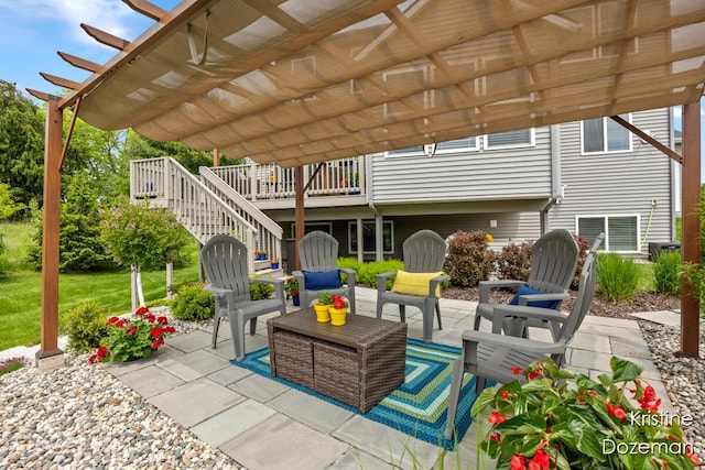 12036 Harvest Home Dr, Lowell, MI 49331 - view of patio / terrace with a pergola, stairway, and an outdoor living space