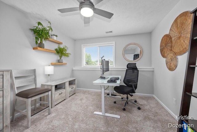 12036 Harvest Home Dr, Lowell, MI 49331 - office with a ceiling fan, carpet, and baseboards