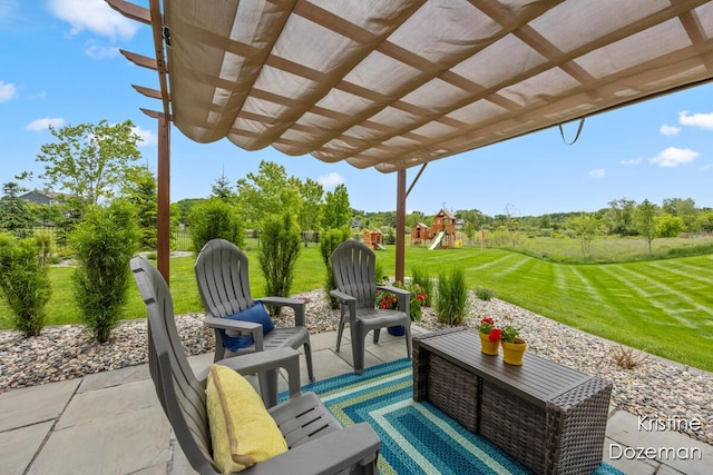 12036 Harvest Home Dr, Lowell, MI 49331 - view of patio / terrace with a playground and a pergola