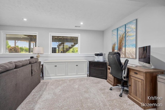 12036 Harvest Home Dr, Lowell, MI 49331 - carpeted home office featuring recessed lighting and healthy amount of natural light