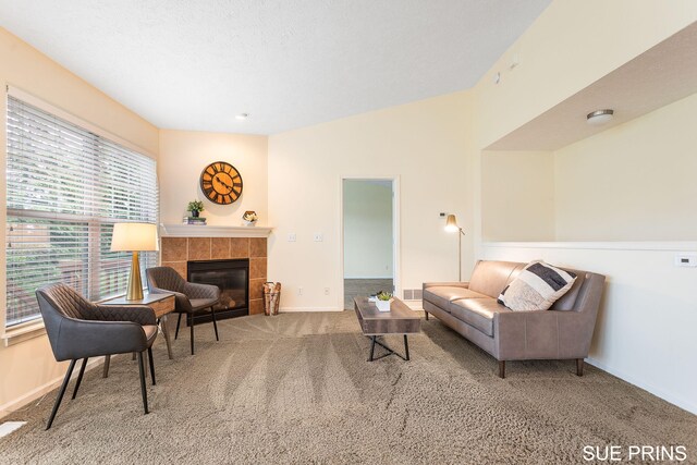 3107 Rain Tree Ct Unit 36, Hudsonville, MI 49426 - carpeted living room featuring baseboards and a tile fireplace