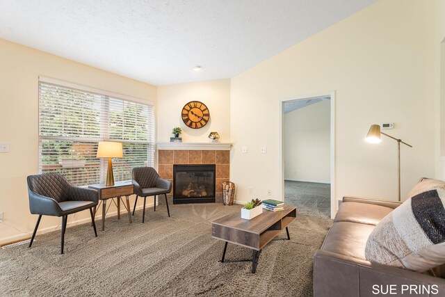 3107 Rain Tree Ct Unit 36, Hudsonville, MI 49426 - living room with carpet, a fireplace, and baseboards