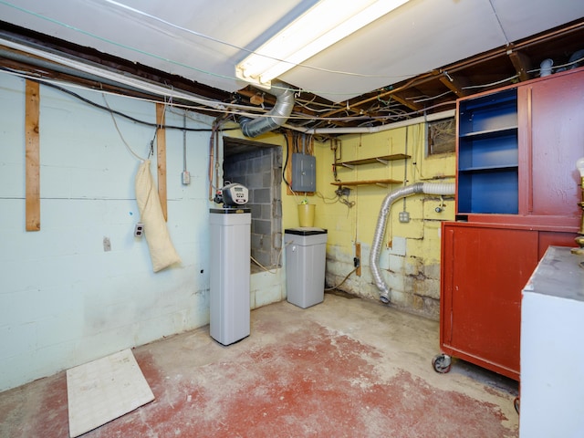 12391 Sunset Dr, Plainwell, MI 49080 - unfinished below grade area with electric panel and a water softener system