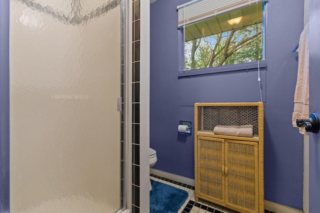 1119 Wesaw Rd, Niles, MI 49120 - full bath with a shower stall, toilet, baseboards, and tile patterned floors