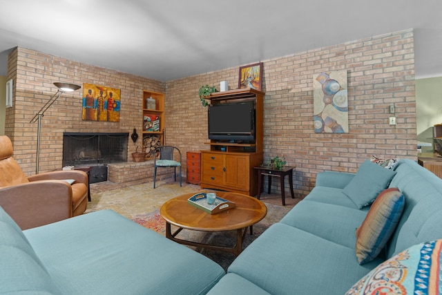 1119 Wesaw Rd, Niles, MI 49120 - living room featuring brick wall and a fireplace