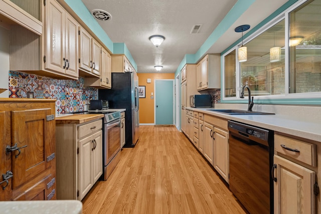 1119 Wesaw Rd, Niles, MI 49120 - kitchen featuring appliances with stainless steel finishes, a sink, light wood finished floors, decorative backsplash, and baseboards