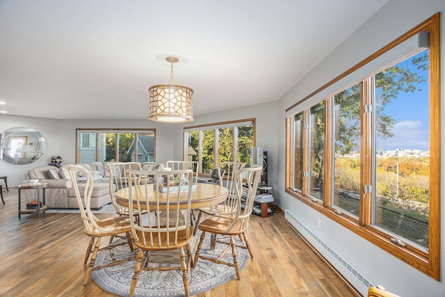 226 Sunset Ave NW, Grand Rapids, MI 49504 - dining space with a baseboard heating unit, light wood-type flooring, and baseboards
