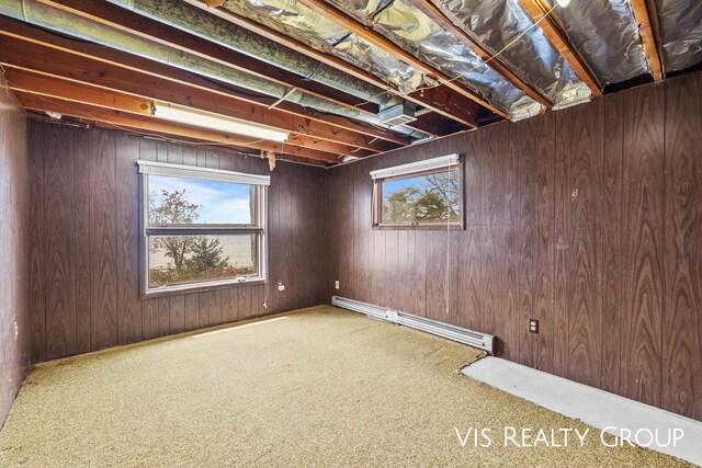 17933 N Shore Estates Rd, Spring Lake, MI 49456 - below grade area with baseboard heating, carpet flooring, and wood walls