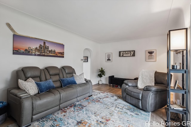2052 Gorham Dr SE, East Grand Rapids, MI 49506 - living room with arched walkways and wood finished floors
