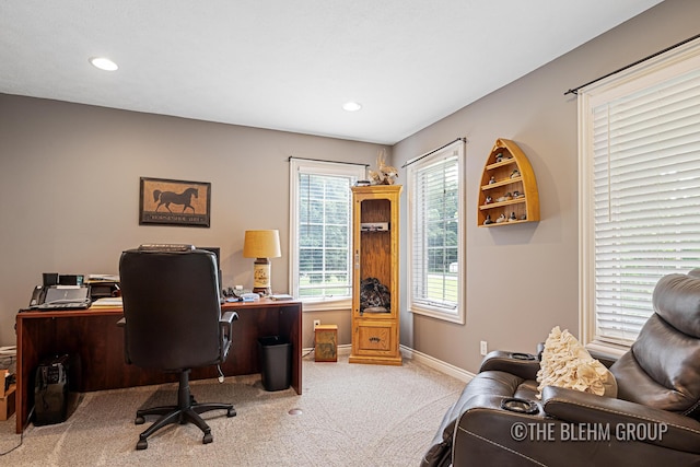 1705 Fritz St, Marne, MI 49435 - carpeted home office featuring baseboards and recessed lighting