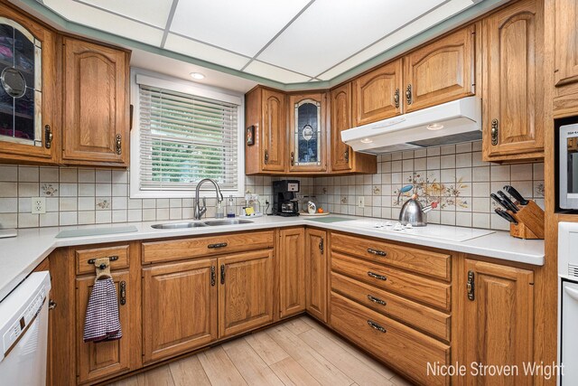 4124 Cummings Ct NW, Grand Rapids, MI 49534 - kitchen featuring under cabinet range hood, a sink, and brown cabinets