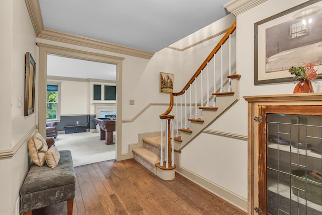 5340 Squires Manor Rd, Jackson, MI 49201 - stairs with ornamental molding, hardwood / wood-style floors, baseboards, and a fireplace