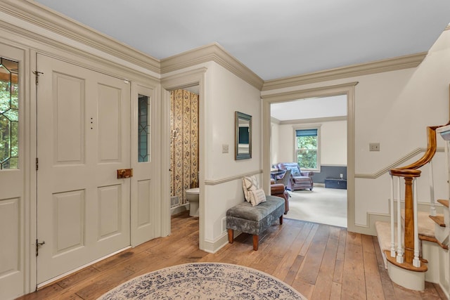 5340 Squires Manor Rd, Jackson, MI 49201 - entrance foyer with ornamental molding, light wood-type flooring, stairs, and baseboards
