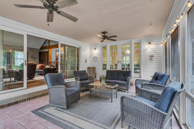 5340 Squires Manor Rd, Jackson, MI 49201 - sunroom featuring french doors, ceiling fan, and outdoor lounge area