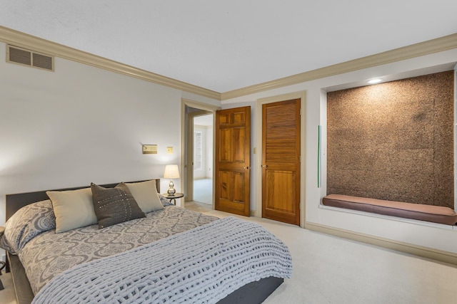 5340 Squires Manor Rd, Jackson, MI 49201 - bedroom featuring light colored carpet and ornamental molding