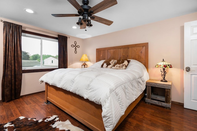 927 Queens Way, Canton, MI 48188 - bedroom with baseboards, wood finished floors, recessed lighting, and ceiling fan