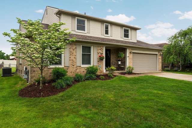 927 Queens Way, Canton, MI 48188 - traditional-style home with brick siding, concrete driveway, central AC, and a garage