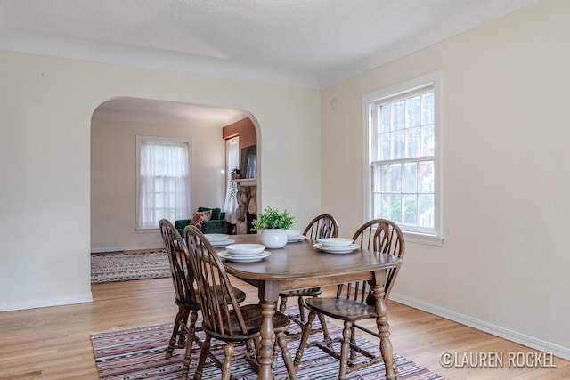 839 Joslin St SE, Grand Rapids, MI 49507 - dining space with arched walkways, light wood finished floors, and baseboards