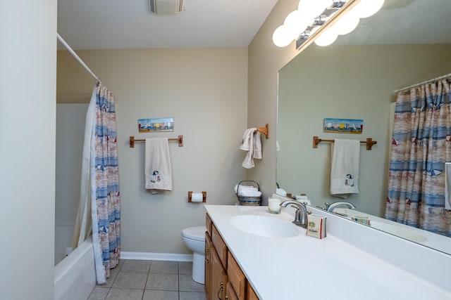 5632 N Watervliet Rd Unit 22, Watervliet, MI 49098 - bathroom featuring vanity, toilet, tile patterned floors, shower / tub combo with curtain, and baseboards