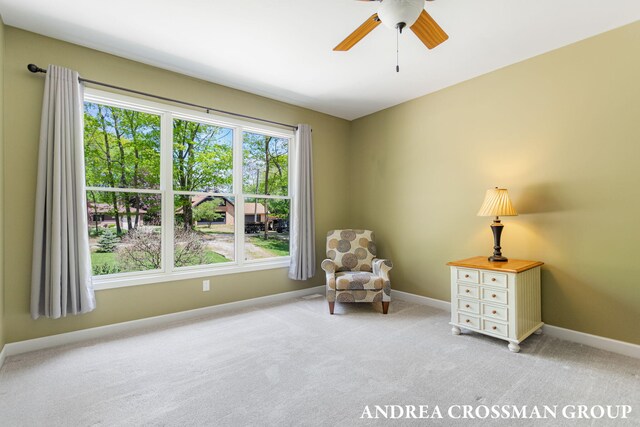 17946 Robbins Rd, Grand Haven, MI 49417 - sitting room with ceiling fan, light carpet, and baseboards