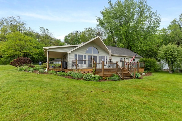 13341 Clausen Rd, Trufant, MI 49347 - back of house with a yard and a wooden deck