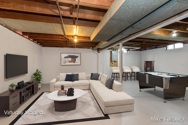 945 NW Dorothy St NW, Grand Rapids, MI 49504 - living area featuring electric panel, billiards table, and speckled floor