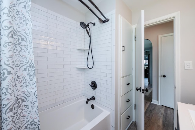 481 Gilson St, Coloma, MI 49038 - full bathroom with shower / tub combo, wood finished floors, and vanity