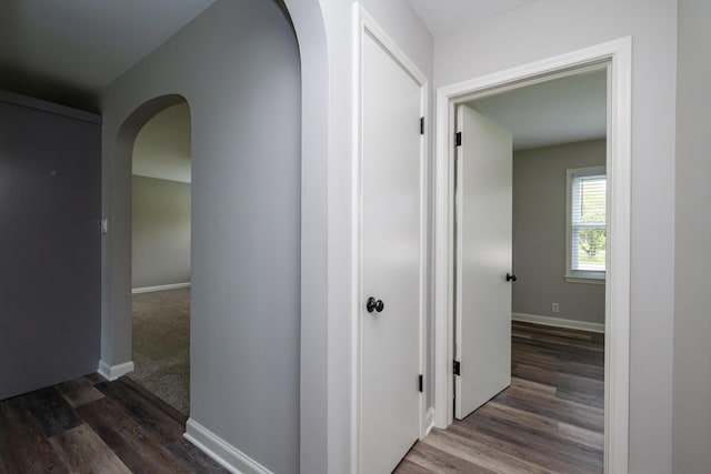 481 Gilson St, Coloma, MI 49038 - hall featuring wood finished floors, arched walkways, and baseboards