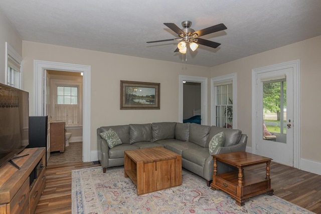 7610 W Kl Ave, Kalamazoo, MI 49009 - living room with wood finished floors, plenty of natural light, and ceiling fan