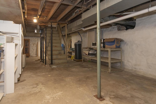 7610 W Kl Ave, Kalamazoo, MI 49009 - unfinished basement featuring stairs, a water softener, and washer / clothes dryer