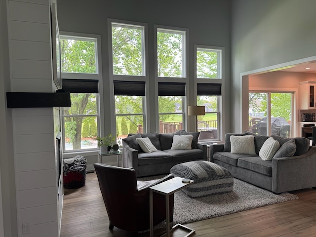 8460 Woodridge Dr, Davison, MI 48423 - living area with a towering ceiling and hardwood / wood-style floors