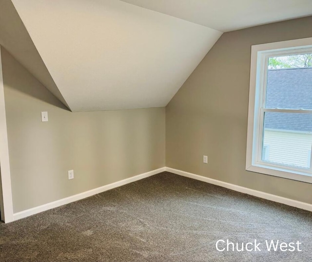 1479 Terrace St, Muskegon, MI 49442 - bonus room with lofted ceiling, dark colored carpet, and baseboards