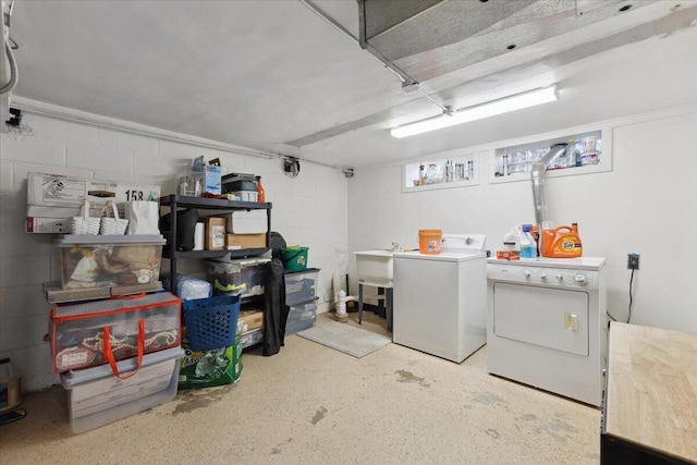 3364 Inman St, Ferndale, MI 48220 - laundry room featuring separate washer and dryer and concrete block wall