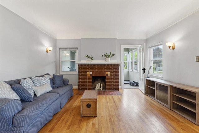 3364 Inman St, Ferndale, MI 48220 - living area with light wood-type flooring, a fireplace, and ornamental molding