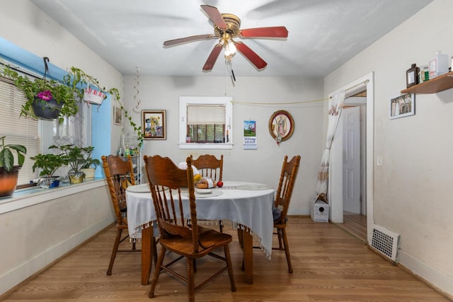 2113 Palace Ave SW, Grand Rapids, MI 49507 - dining room featuring ceiling fan, light wood-style floors, and baseboards