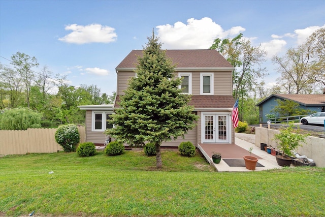 806 W Centre Ave, Portage, MI 49024 - rear view of house featuring french doors, roof with shingles, and a patio area