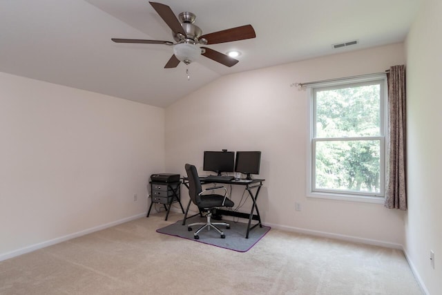 2501 Holiday House Rd, Saint Joseph, MI 49085 - carpeted office with a ceiling fan, baseboards, and vaulted ceiling