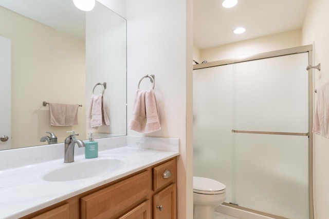 2501 Holiday House Rd, Saint Joseph, MI 49085 - full bathroom with a shower stall, vanity, toilet, and recessed lighting