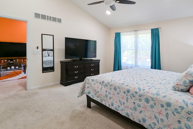 2501 Holiday House Rd, Saint Joseph, MI 49085 - bedroom with carpet floors, lofted ceiling, baseboards, ceiling fan, and recessed lighting