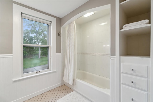 904 Schuring Rd, Portage, MI 49024 - full bath featuring wainscoting and shower / bath combo with shower curtain