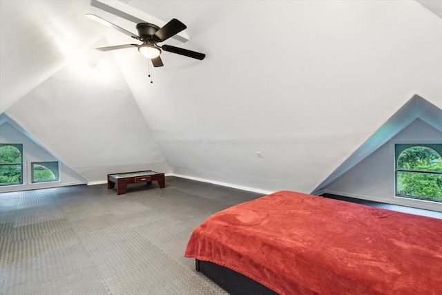 904 Schuring Rd, Portage, MI 49024 - carpeted bedroom featuring vaulted ceiling and ceiling fan