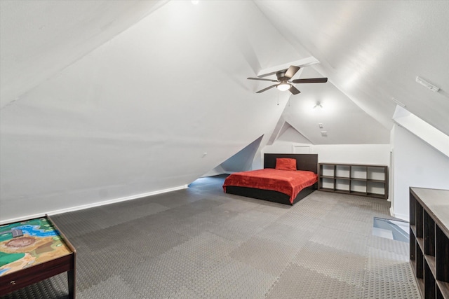904 Schuring Rd, Portage, MI 49024 - carpeted bedroom with lofted ceiling and a ceiling fan