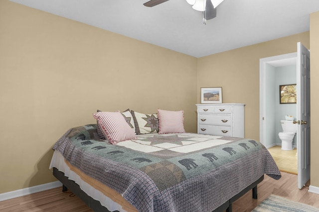 121 W Calgary Dr, Hastings, MI 49058 - bedroom with baseboards, light wood-style floors, and ceiling fan