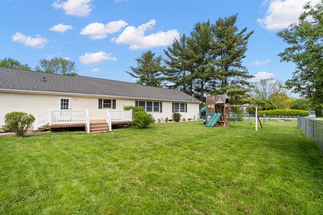 617 Ramsey Ln, Pleasant Lake, MI 49272 - rear view of property with a playground and a wooden deck
