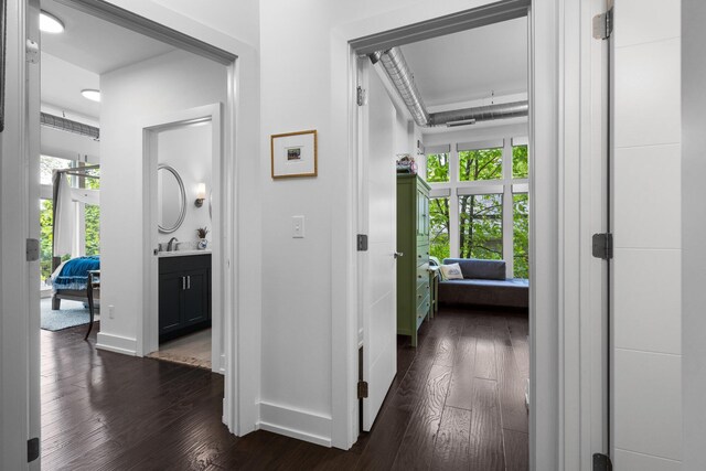 211 W Kingsley St, Ann Arbor, MI 48103 - corridor featuring healthy amount of natural light, dark wood-type flooring, and a sink
