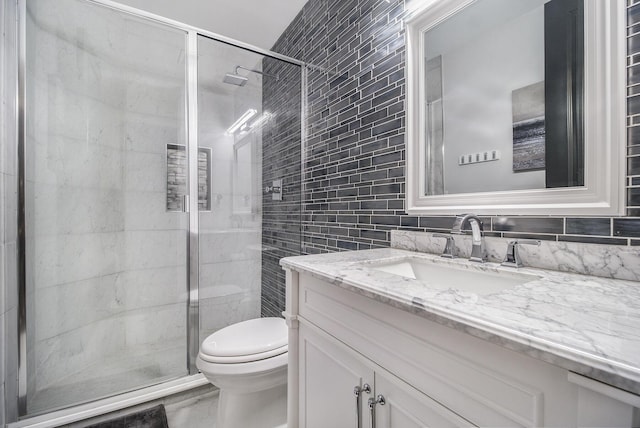 104 Highview Ct, Brooklyn, MI 49230 - full bathroom with tile walls, vanity, toilet, and a shower stall