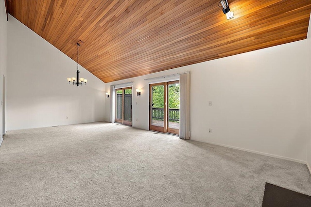 2 Eastbury Ct, Ann Arbor, MI 48105 - carpeted spare room with wood ceiling, a chandelier, and high vaulted ceiling