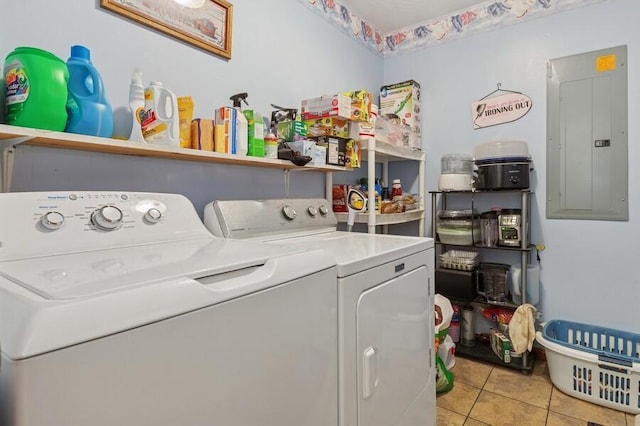 3025 Shawnee Rd, Bridgman, MI 49106 - laundry room with electric panel, washing machine and dryer, and light tile patterned floors